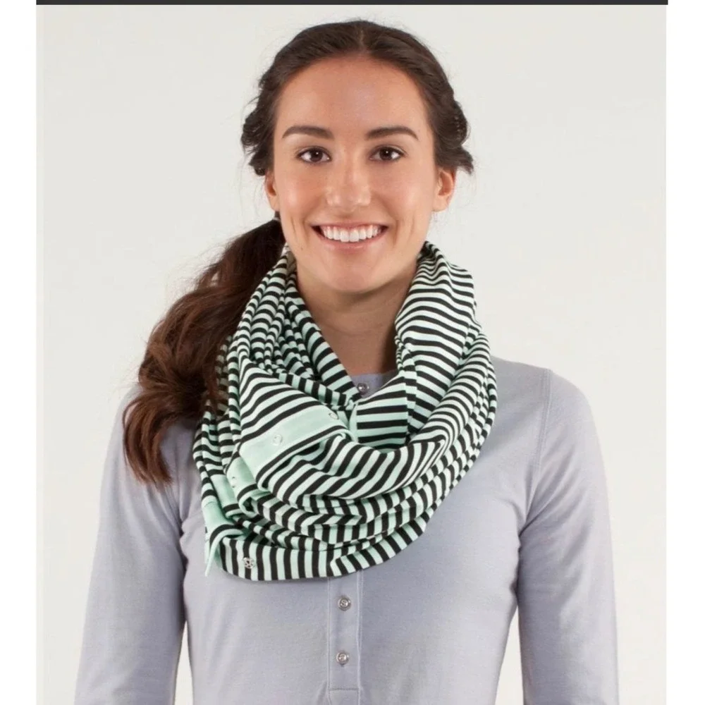 Lululemon Vinyasa‎ Scarf OS Mint Green Black Striped Excellent Multi-way Wrap